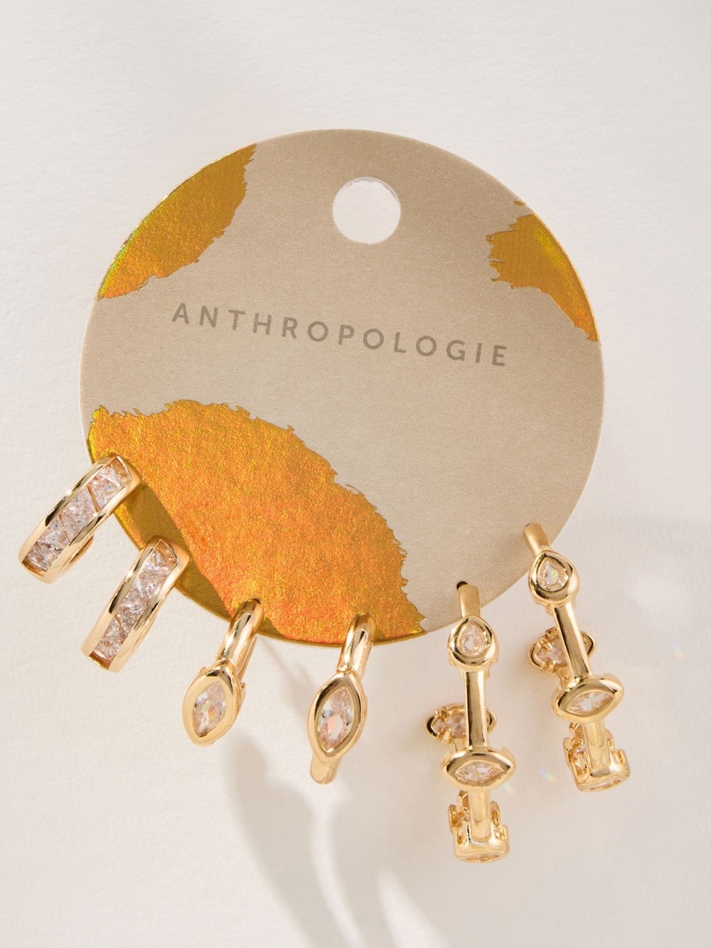 NWT Anthropologie Crystal Earrings | Set of 3 | 14K Gold Plated CZ Ear Stack
